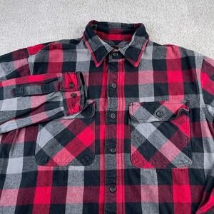 Five Brother Shirt Mens Medium‎ Red Grey Plaid Heavy Flannel Button Up Workwear